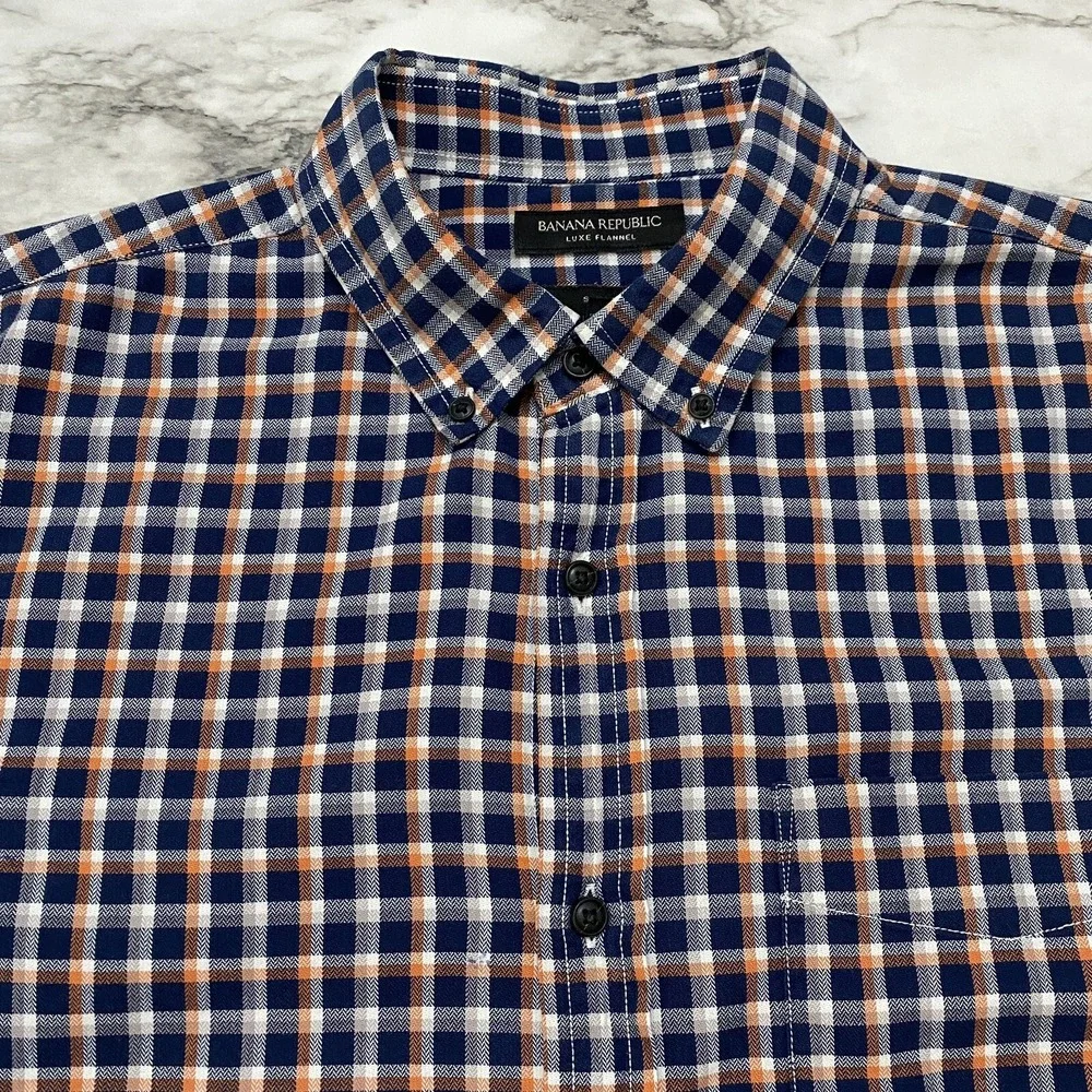 Banana Republic Luxe Flannel Slim Fit Mens Shirt L‎ Multicolor Plaid Long Sleeve